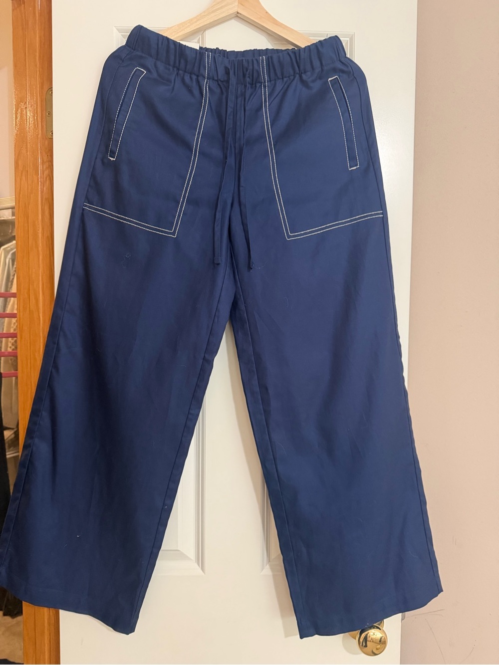 Banana Republic Navy Wide-Leg Drawstring Chinos